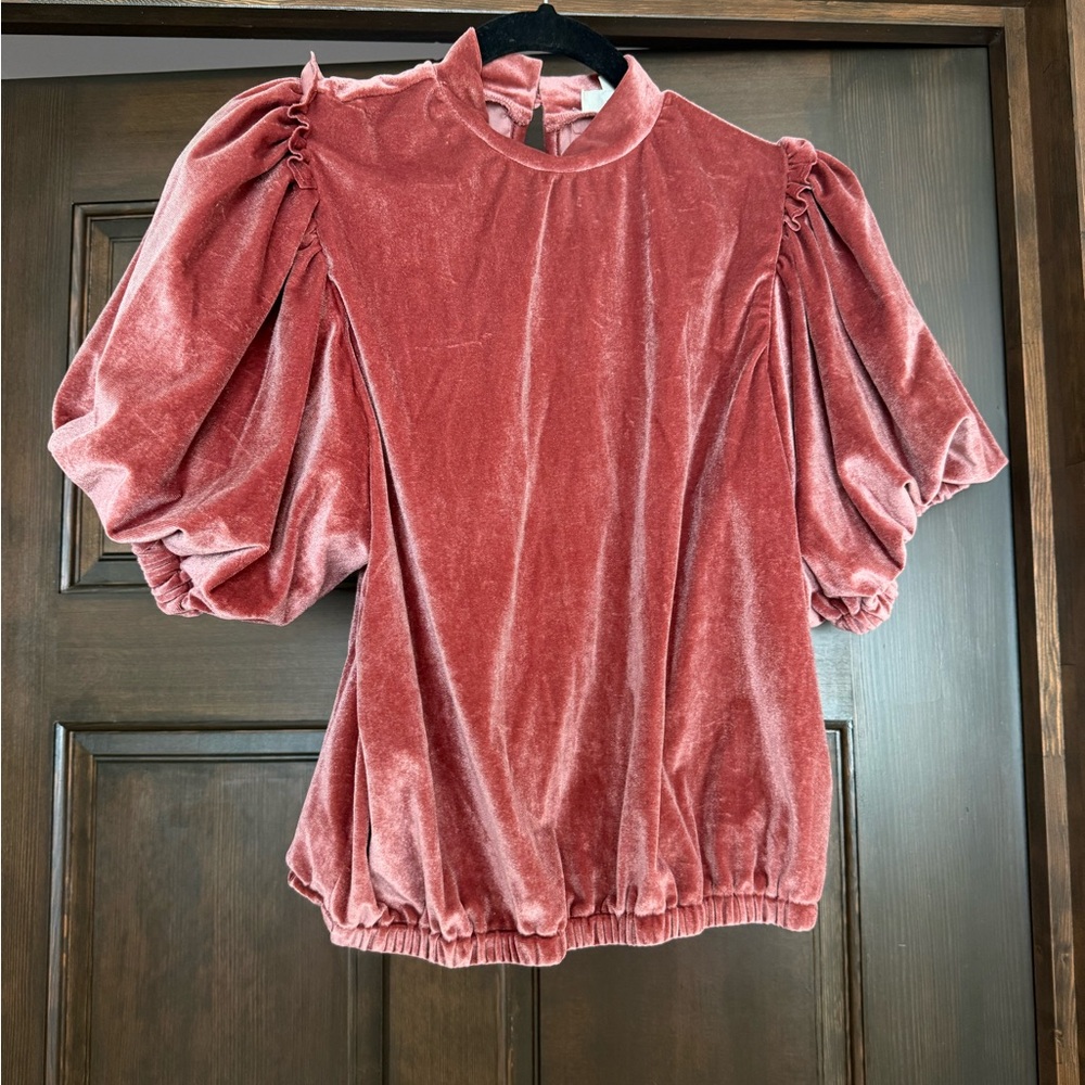 THML Velvet Puff Sleeve Blouse in Rose